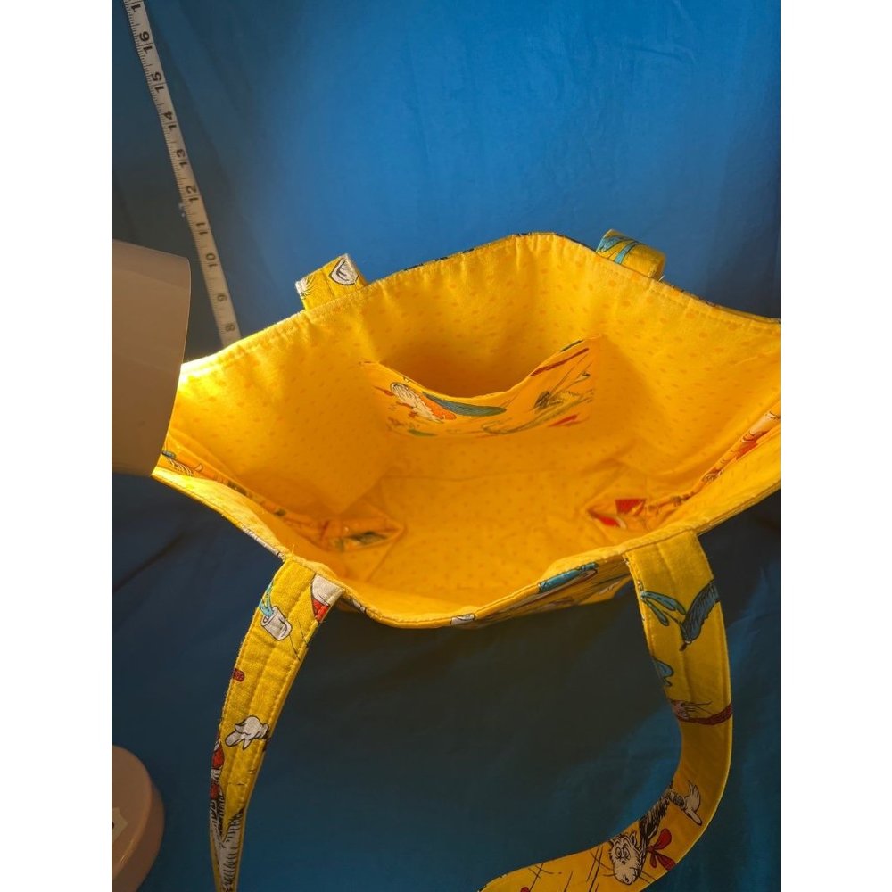 Dr. Seuss Cat in the Hat Yellow Tote Purse Bag Pocket on Inside - Picture 4 of 4